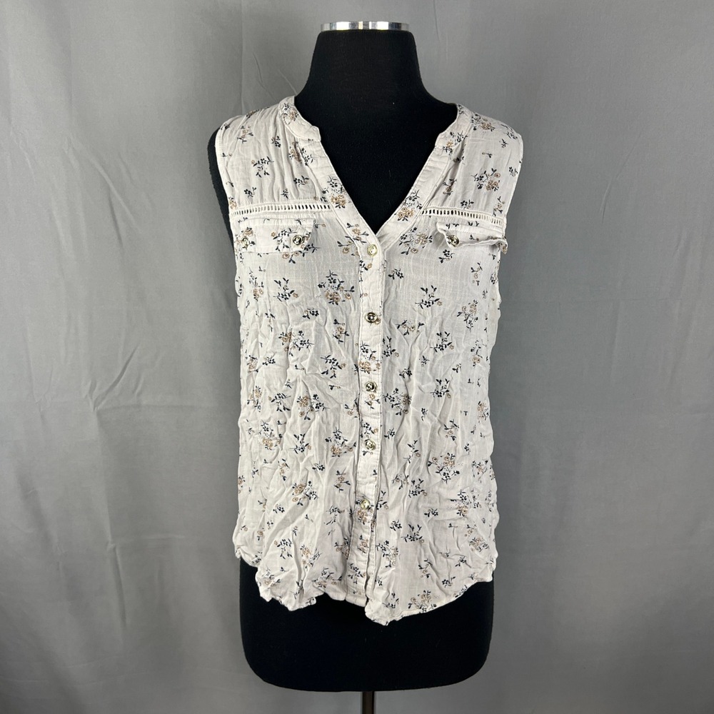 Sirenlily Maternity Blouse Top Womens Large White Floral V Neck Button Front